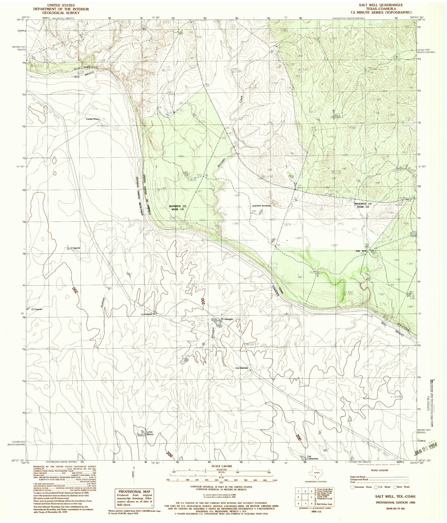 Classic USGS Salt Well Texas 7.5'x7.5' Topo Map Image