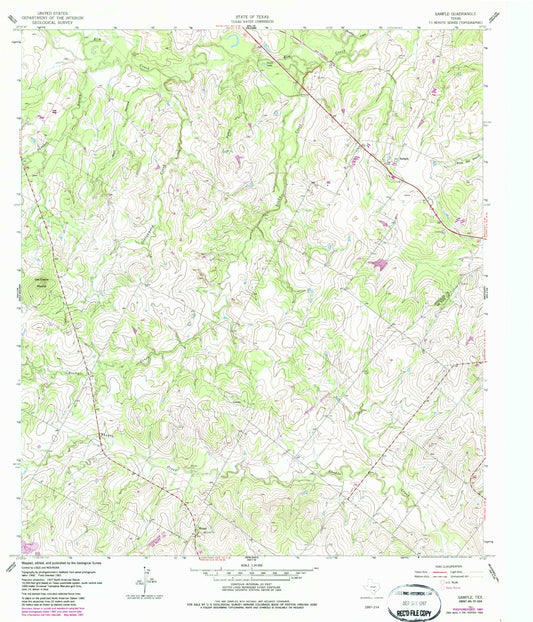 Classic USGS Sample Texas 7.5'x7.5' Topo Map Image