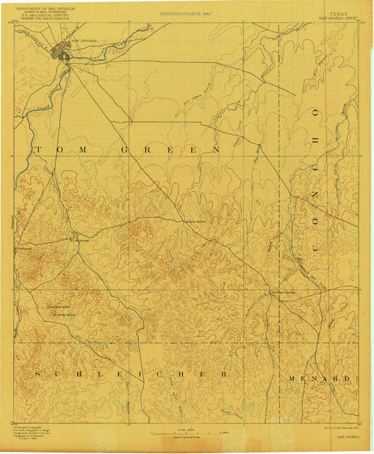 Historic 1892 San Angelo Texas 30'x30' Topo Map Image