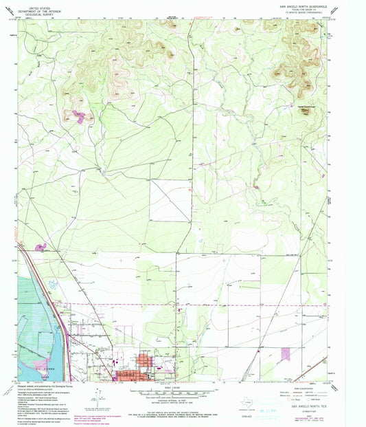 Classic USGS San Angelo North Texas 7.5'x7.5' Topo Map Image