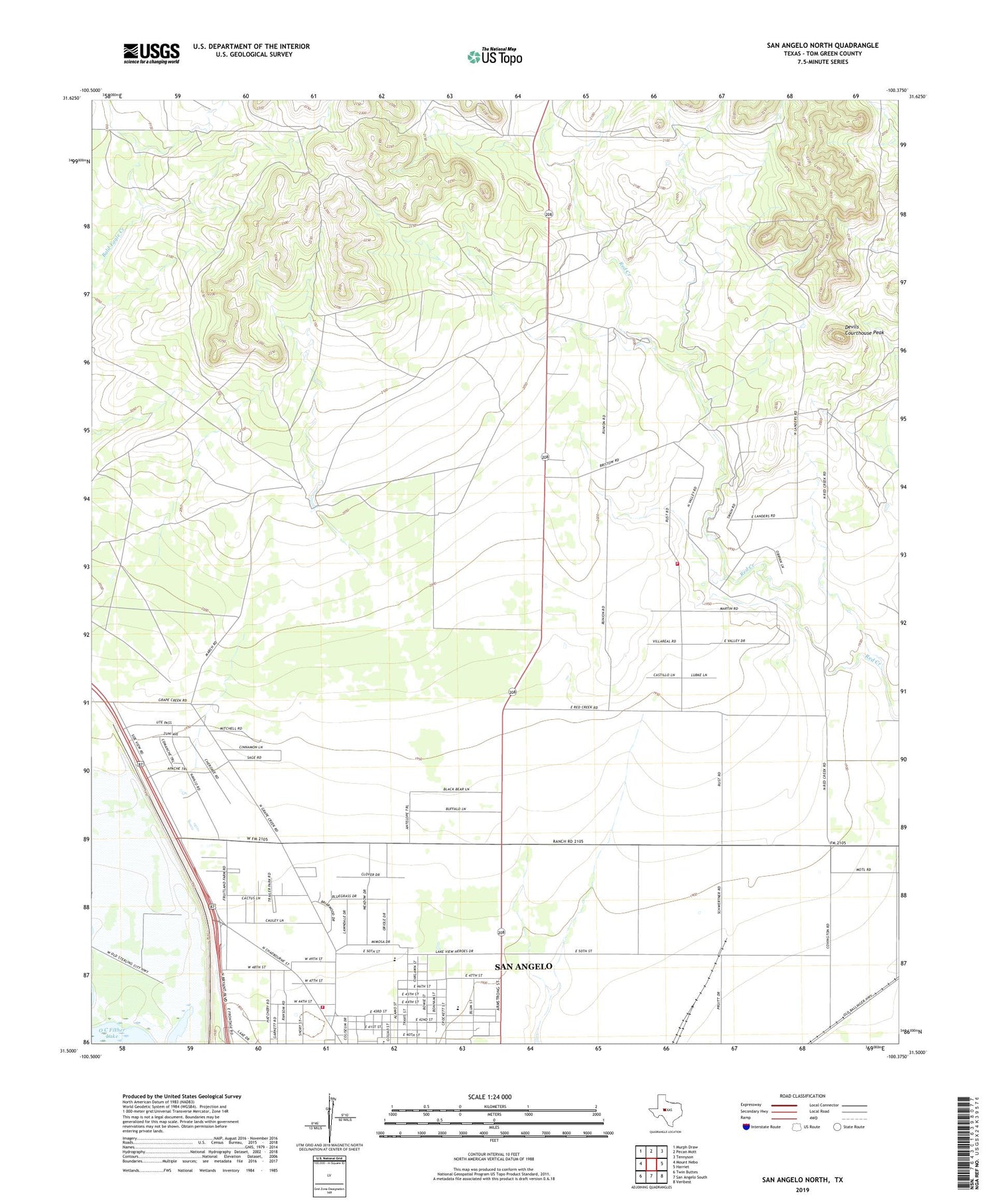San Angelo North Texas US Topo Map Image