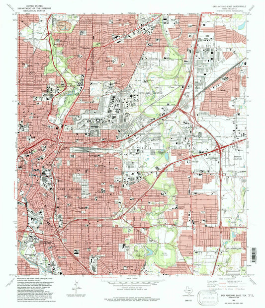 Classic USGS San Antonio East Texas 7.5'x7.5' Topo Map Image