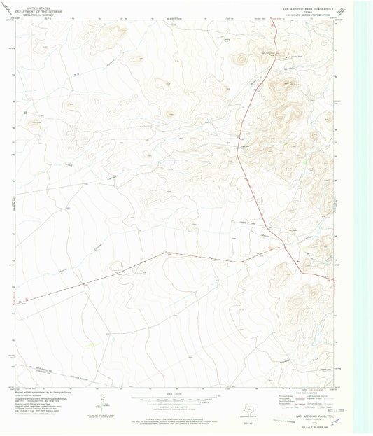 Classic USGS San Antonio Pass Texas 7.5'x7.5' Topo Map Image