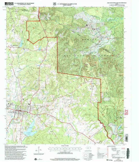 Classic USGS San Augustine East Texas 7.5'x7.5' Topo Map Image