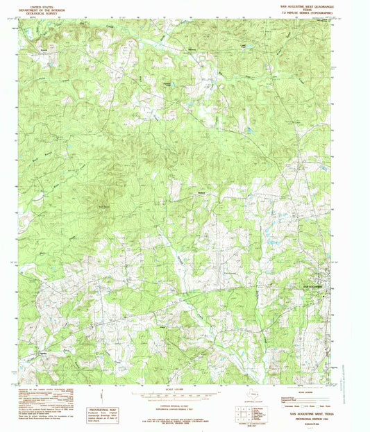 Classic USGS San Augustine West Texas 7.5'x7.5' Topo Map Image