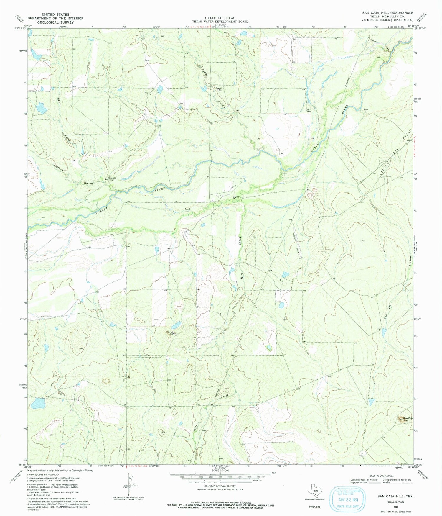 Classic USGS San Caja Hill Texas 7.5'x7.5' Topo Map Image