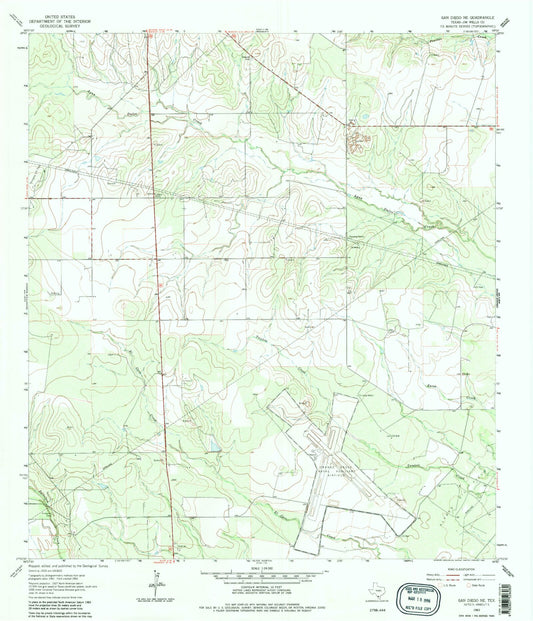 Classic USGS San Diego NE Texas 7.5'x7.5' Topo Map Image