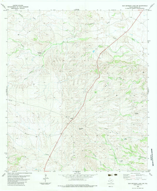 Classic USGS San Esteban Lake SW Texas 7.5'x7.5' Topo Map Image