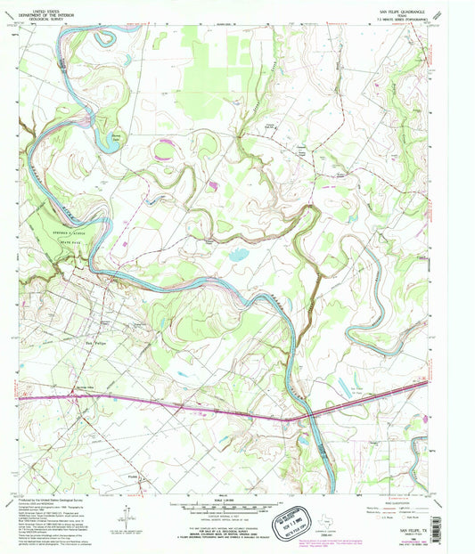 Classic USGS San Felipe Texas 7.5'x7.5' Topo Map Image