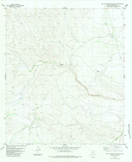 Classic USGS San Francisco Shutups Texas 7.5'x7.5' Topo Map Image