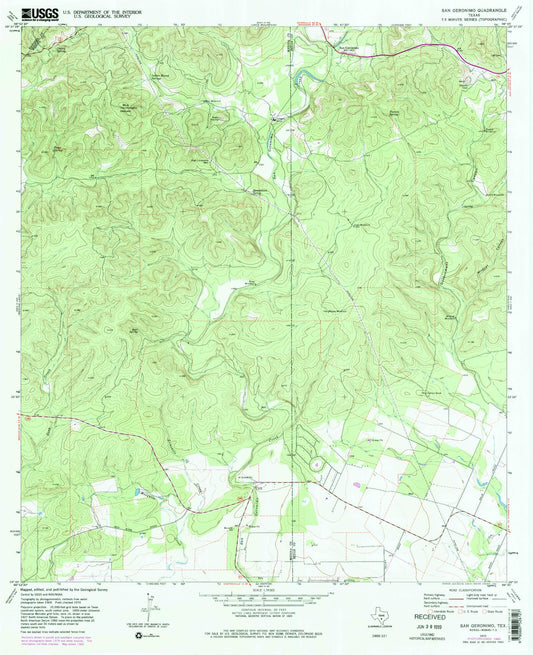 Classic USGS San Geronimo Texas 7.5'x7.5' Topo Map Image
