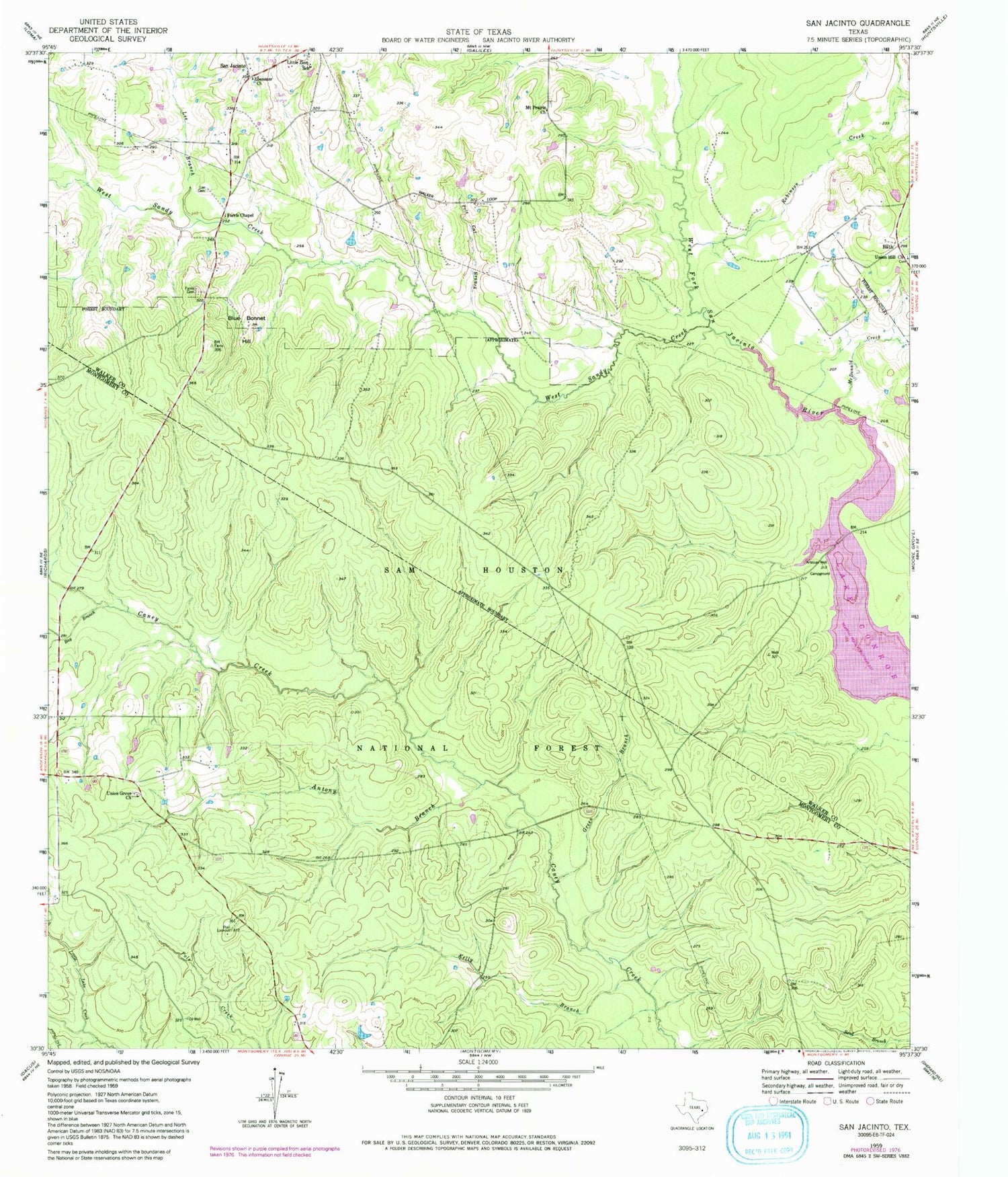 USGS Classic San Jacinto Texas 7.5'x7.5' Topo Map Image