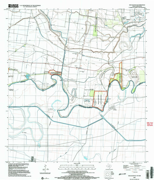 Classic USGS San Juan SE Texas 7.5'x7.5' Topo Map Image