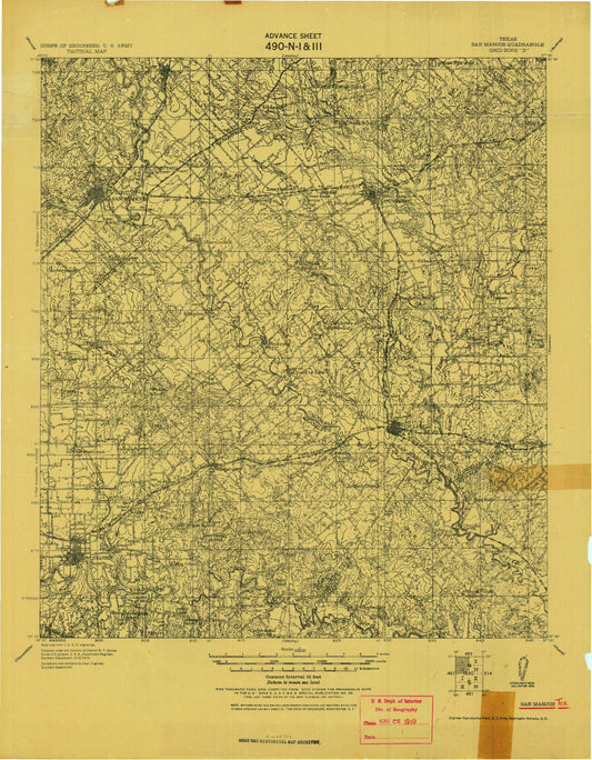 Historic 1919 San Marcos Texas 30'x30' Topo Map Image