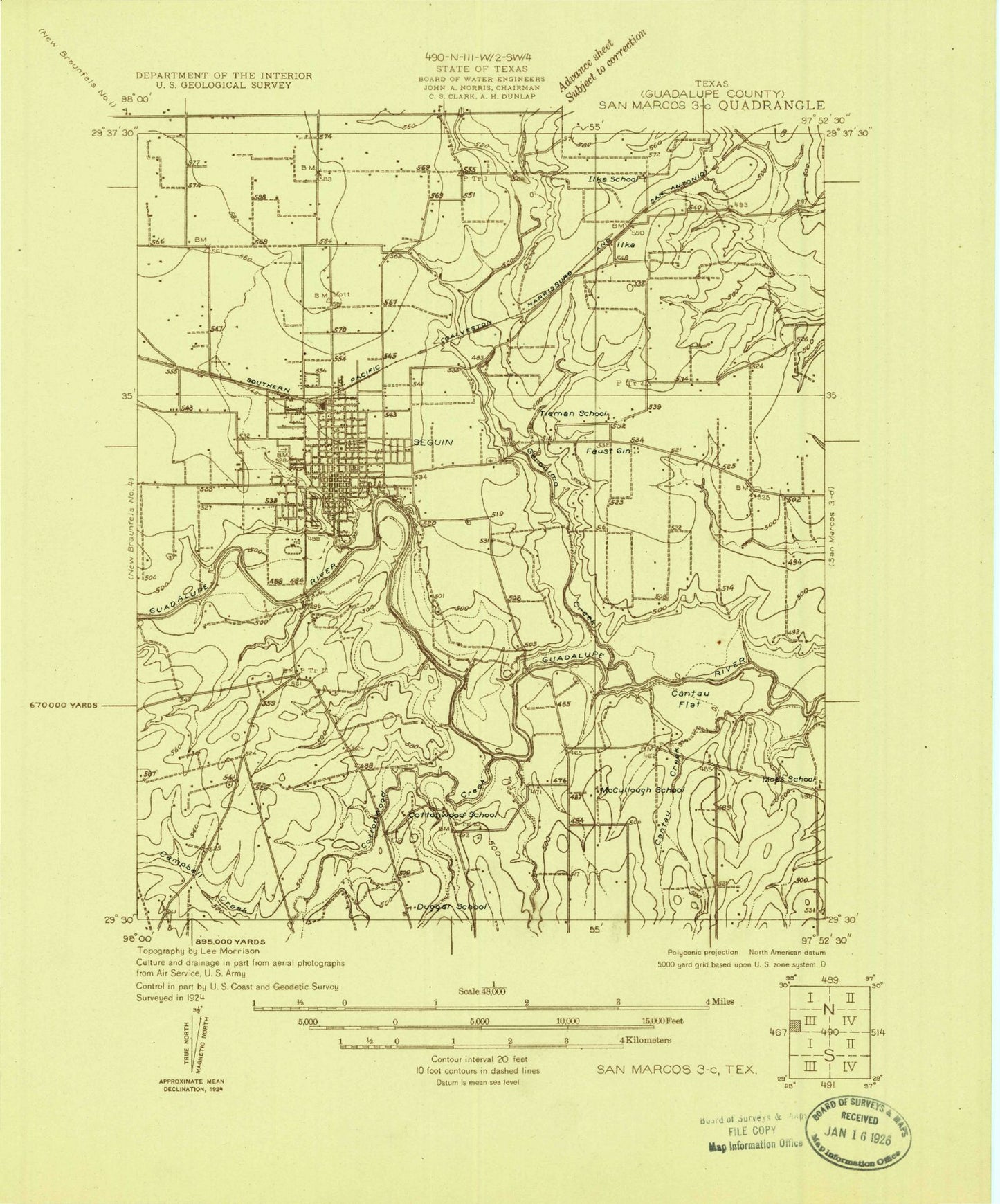 Classic USGS Seguin Texas 7.5'x7.5' Topo Map Image
