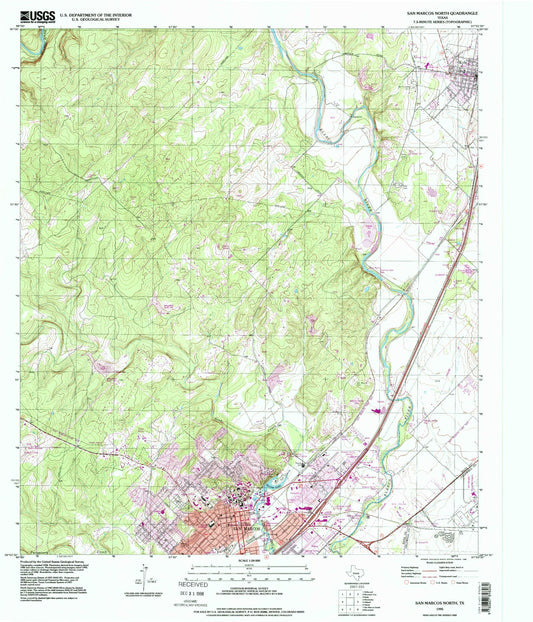 Classic USGS San Marcos North Texas 7.5'x7.5' Topo Map Image