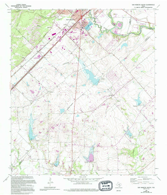 Classic USGS San Marcos South Texas 7.5'x7.5' Topo Map Image