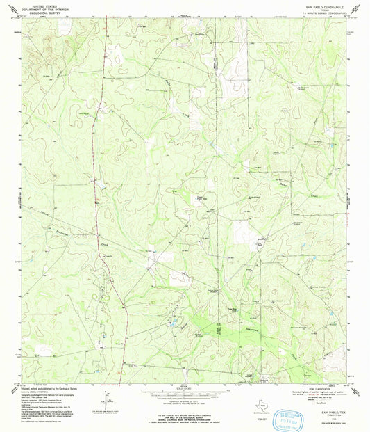 Classic USGS San Pablo Texas 7.5'x7.5' Topo Map Image