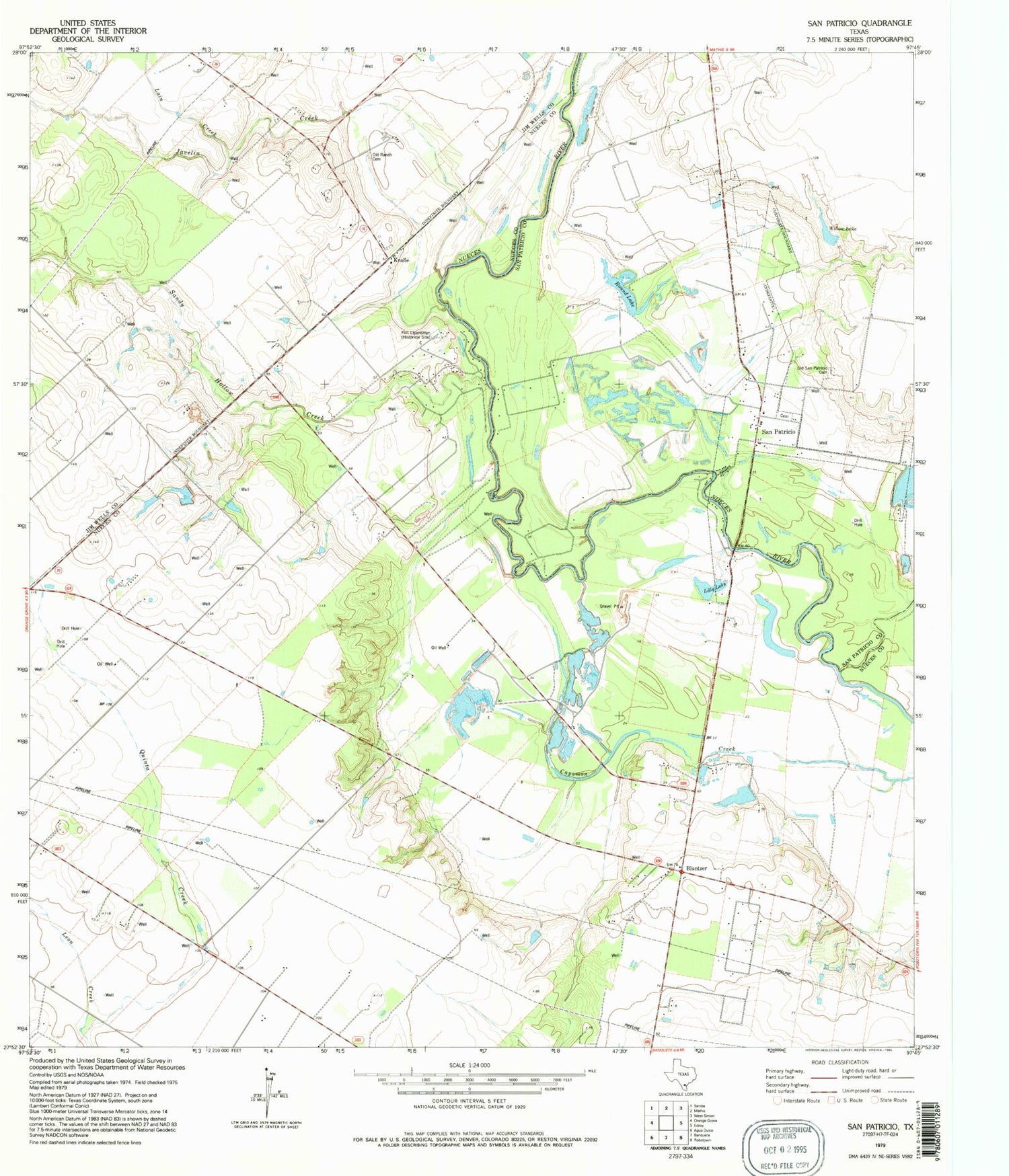 Classic USGS San Patricio Texas 7.5'x7.5' Topo Map Image