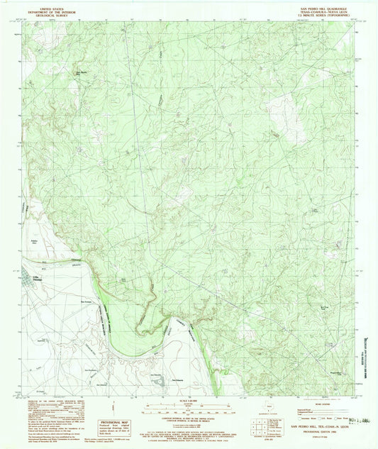 Classic USGS San Pedro Hill Texas 7.5'x7.5' Topo Map Image