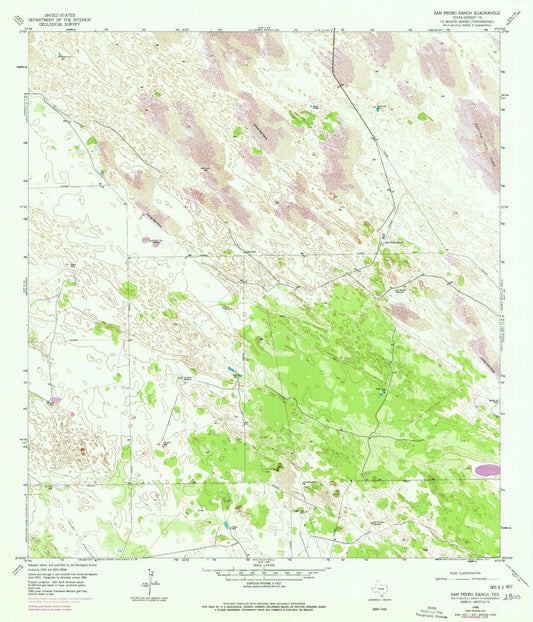 Classic USGS San Pedro Ranch Texas 7.5'x7.5' Topo Map Image