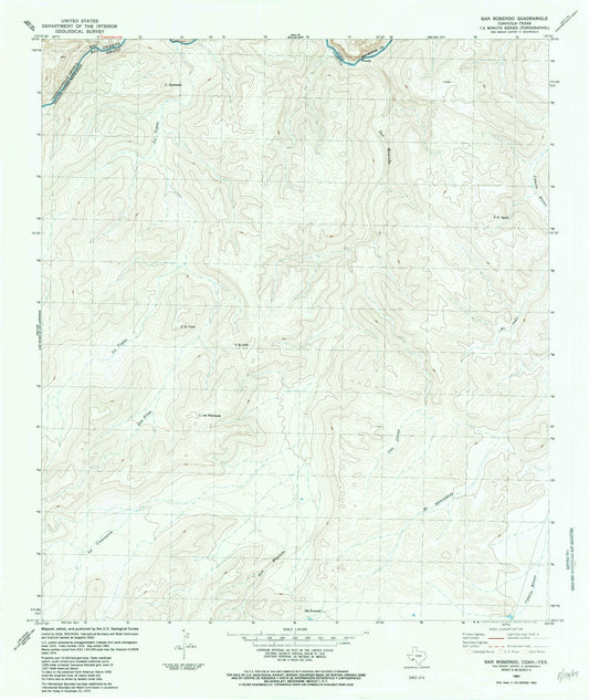 Classic USGS San Rosendo Texas 7.5'x7.5' Topo Map Image