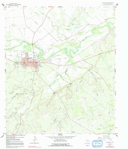 Classic USGS San Saba Texas 7.5'x7.5' Topo Map Image
