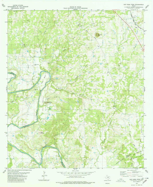 Classic USGS San Saba Peak Texas 7.5'x7.5' Topo Map Image