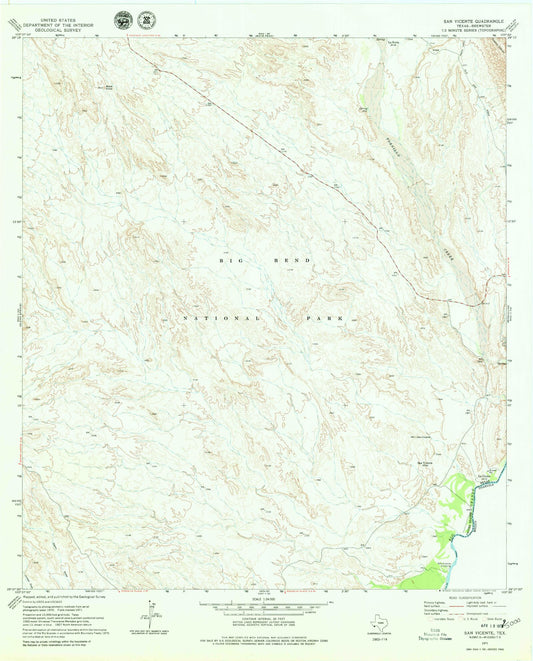 Classic USGS San Vicente Texas 7.5'x7.5' Topo Map Image