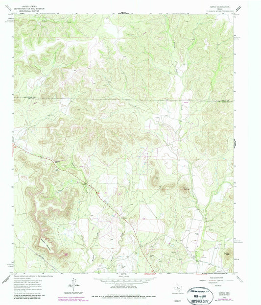 Classic USGS Sanco Texas 7.5'x7.5' Topo Map Image