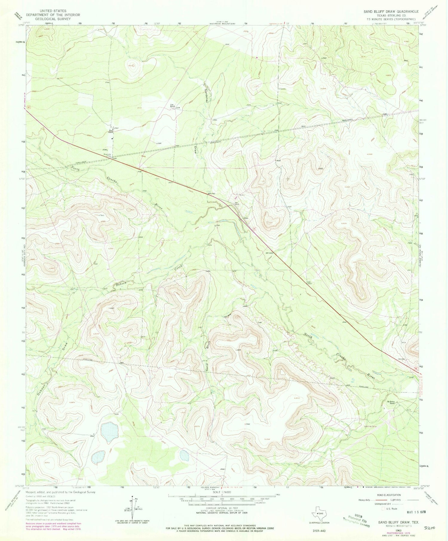Classic USGS Sand Bluff Draw Texas 7.5'x7.5' Topo Map – MyTopo Map Store