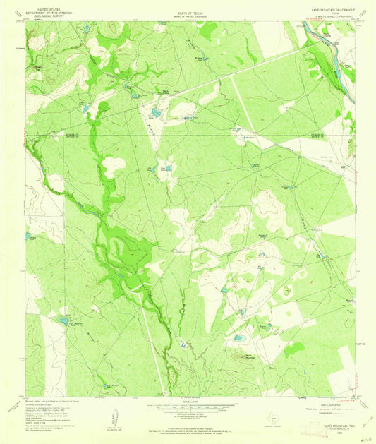 Classic USGS Sand Mountain Texas 7.5'x7.5' Topo Map Image