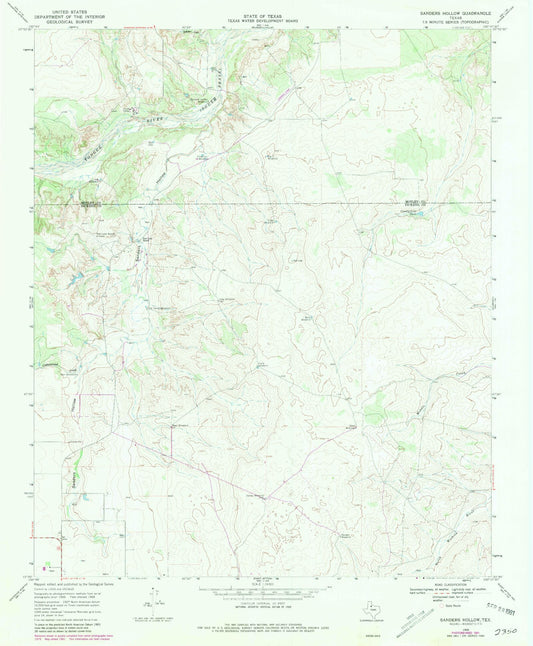 Classic USGS Sanders Hollow Texas 7.5'x7.5' Topo Map Image