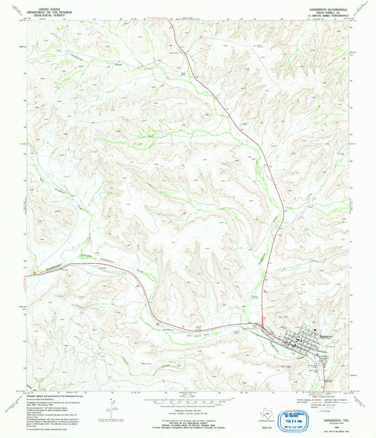 Classic USGS Sanderson Texas 7.5'x7.5' Topo Map Image