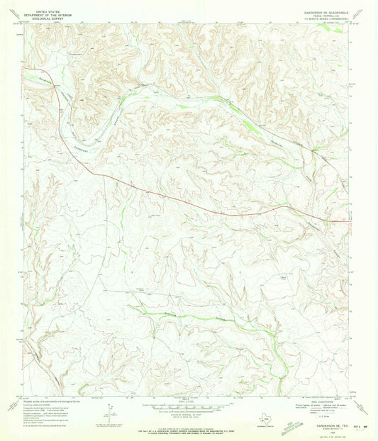 Classic USGS Sanderson SE Texas 7.5'x7.5' Topo Map Image