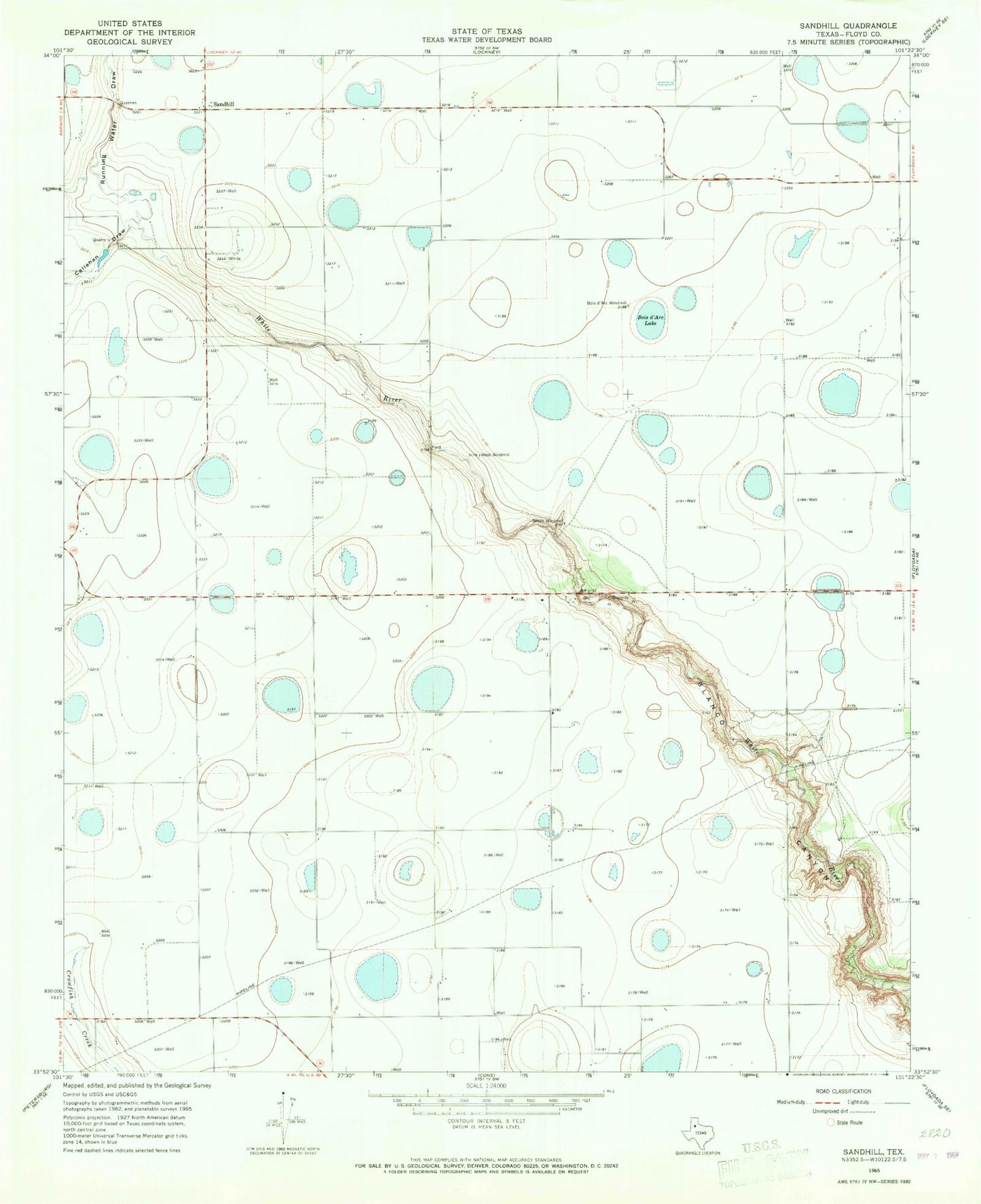 Classic USGS Sandhill Texas 7.5'x7.5' Topo Map Image