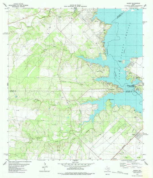 Classic USGS Sandia Texas 7.5'x7.5' Topo Map Image