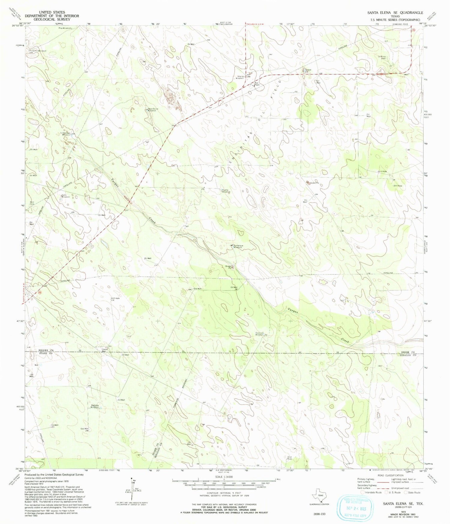 Classic USGS Santa Elena SE Texas 7.5'x7.5' Topo Map Image