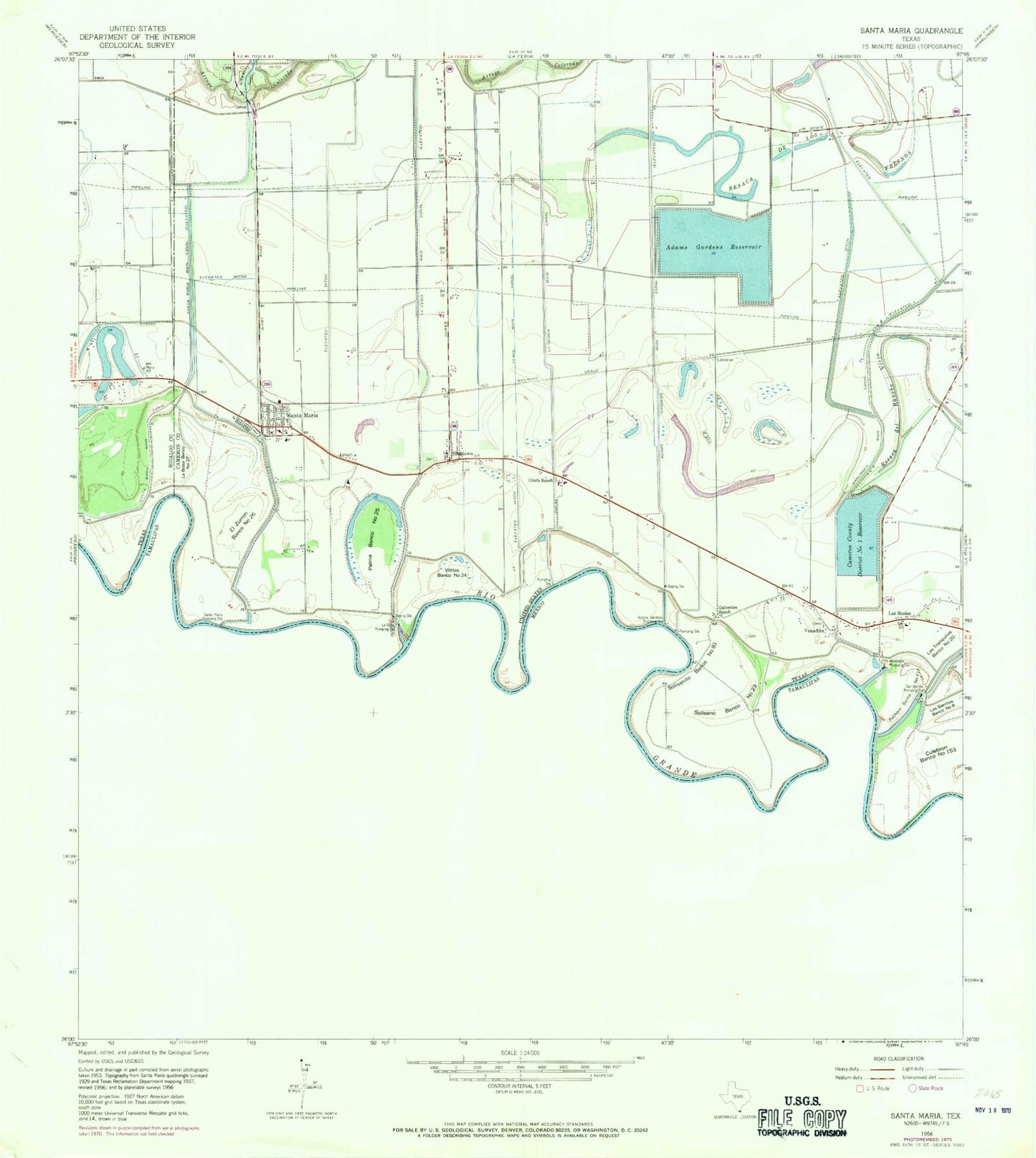 Classic USGS Santa Maria Texas 7.5'x7.5' Topo Map Image