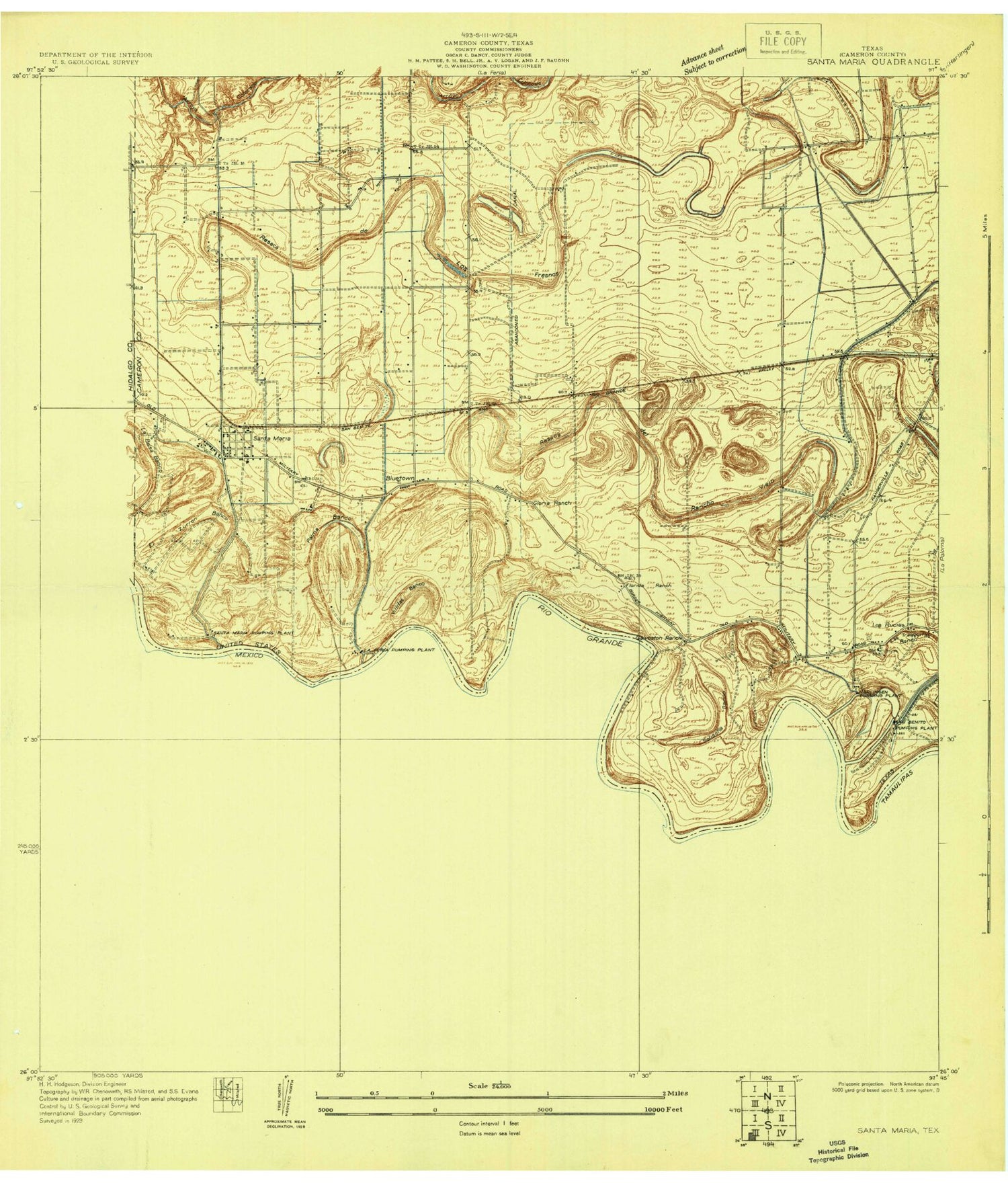 Classic USGS Santa Maria Texas 7.5'x7.5' Topo Map Image