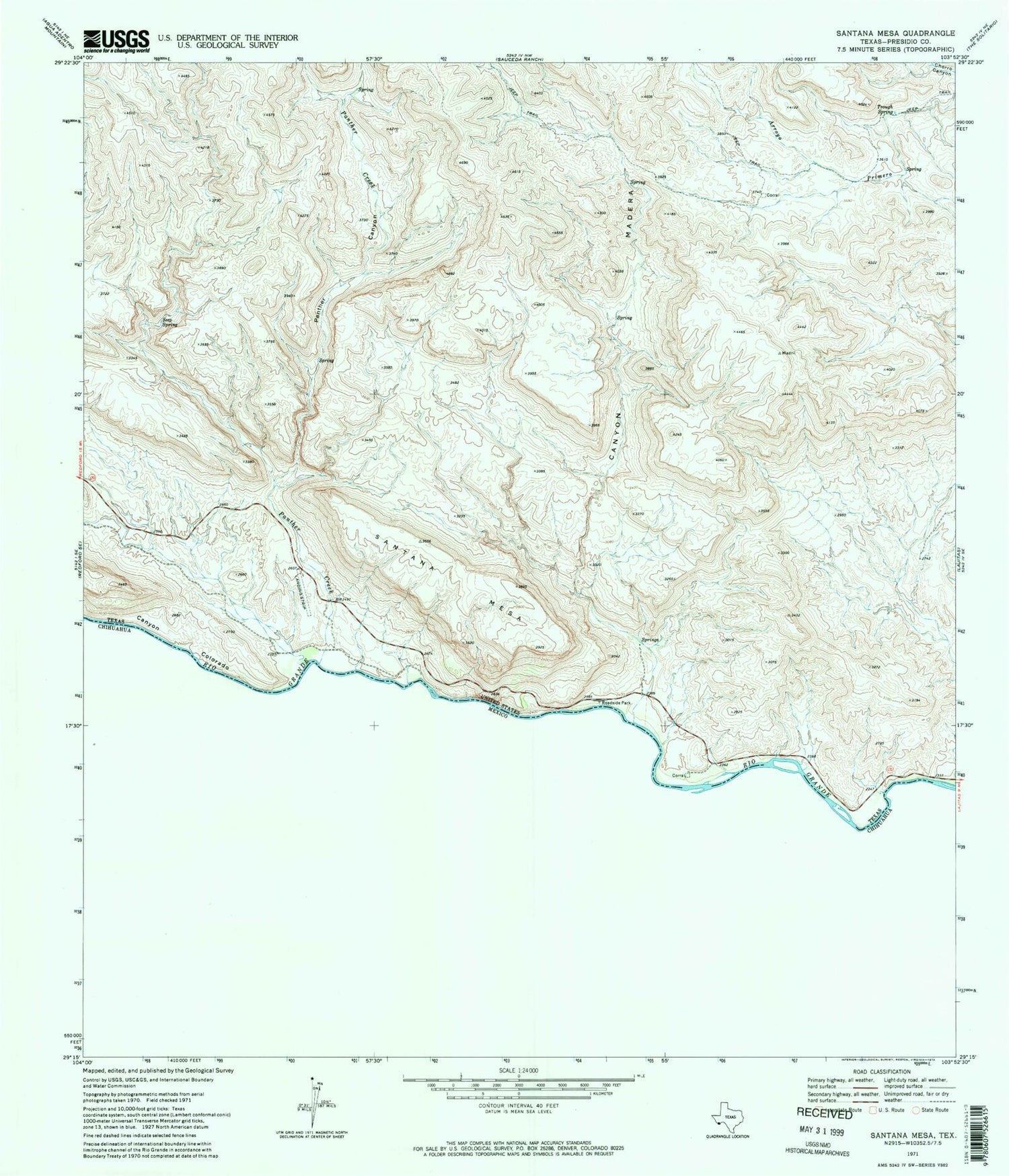 Classic USGS Santana Mesa Texas 7.5'x7.5' Topo Map Image