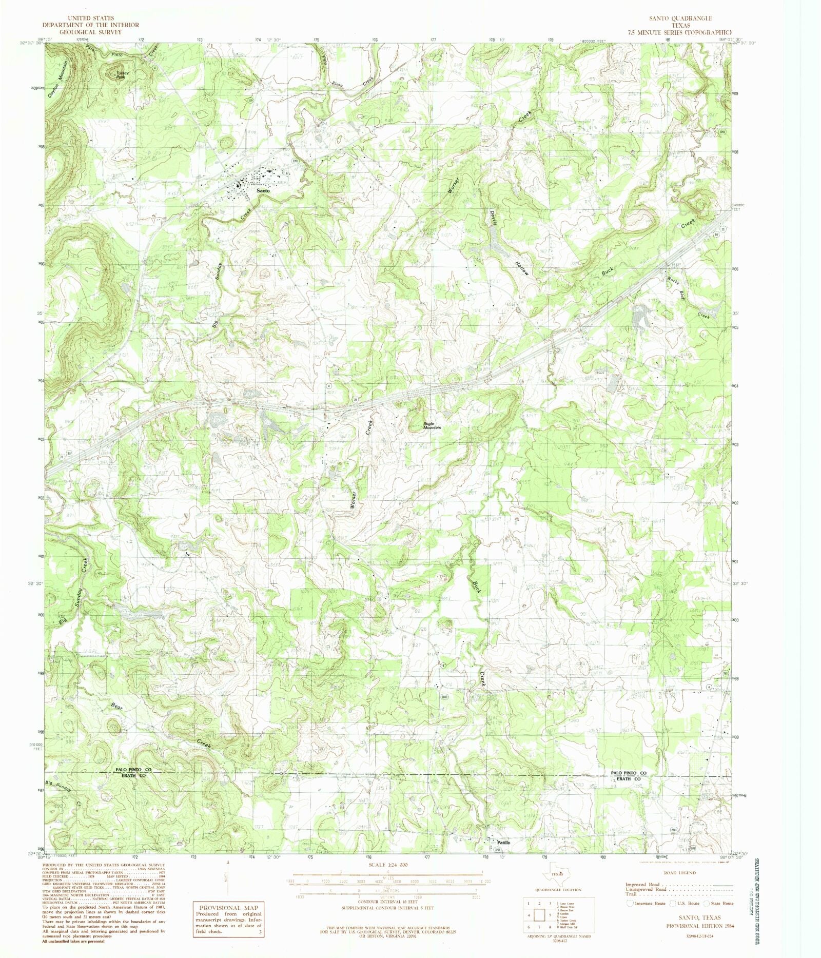Classic USGS Santo Texas 7.5'x7.5' Topo Map – MyTopo Map Store