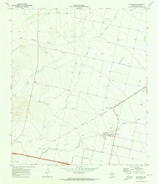 Classic USGS Saragosa Texas 7.5'x7.5' Topo Map Image
