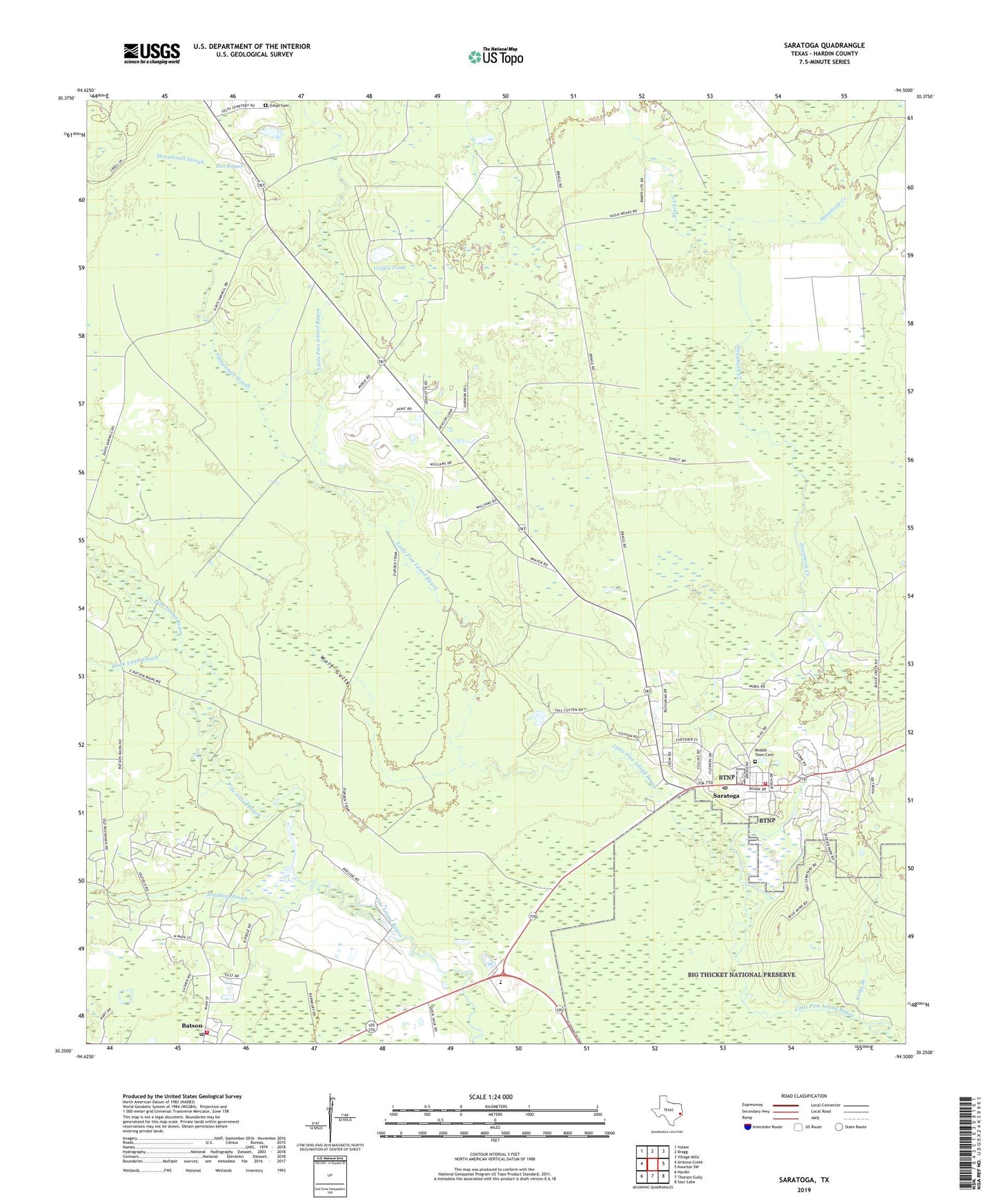 Saratoga Texas US Topo Map Image