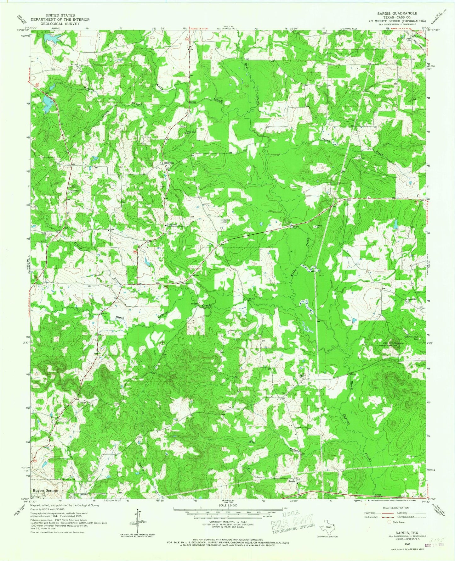 Classic USGS Sardis Texas 7.5'x7.5' Topo Map Image