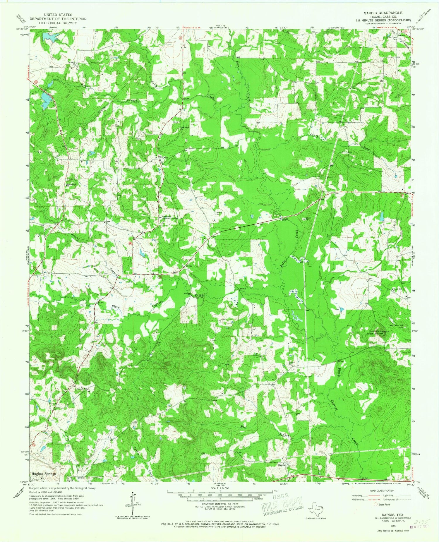 Classic USGS Sardis Texas 7.5'x7.5' Topo Map Image