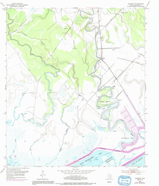 Classic USGS Sargent Texas 7.5'x7.5' Topo Map Image