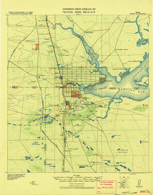 Historic 1928 Sarita Texas 30'x30' Topo Map Image