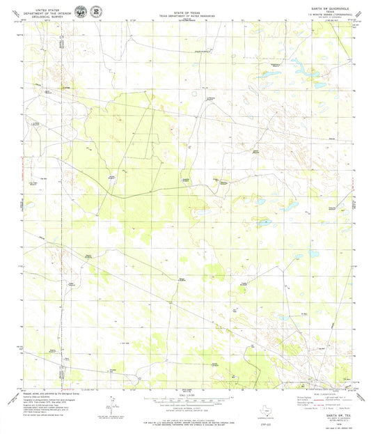 Classic USGS Sarita SW Texas 7.5'x7.5' Topo Map Image