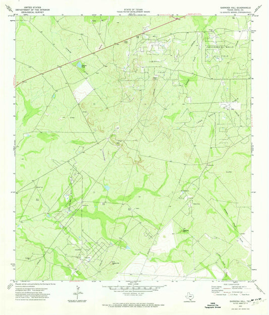 Classic USGS Sarnosa Hill Texas 7.5'x7.5' Topo Map Image